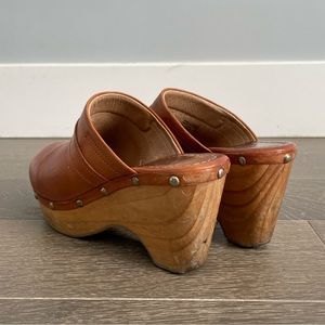 wooden leather clogs